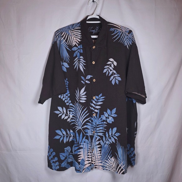 Tommy Bahama Other - Tommy Bahama Silk Hawaiian Shirt Mens XL Black Blue Tropical Palm Leaf RN 86549